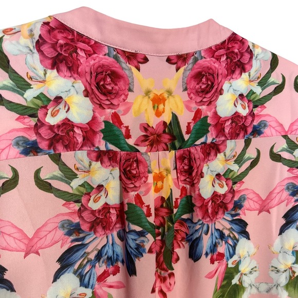 Tahari Rose Print Puff Shoulder Shirt Pink Women's  Size XL Retail: $70 EUC‎ - Picture 7 of 9